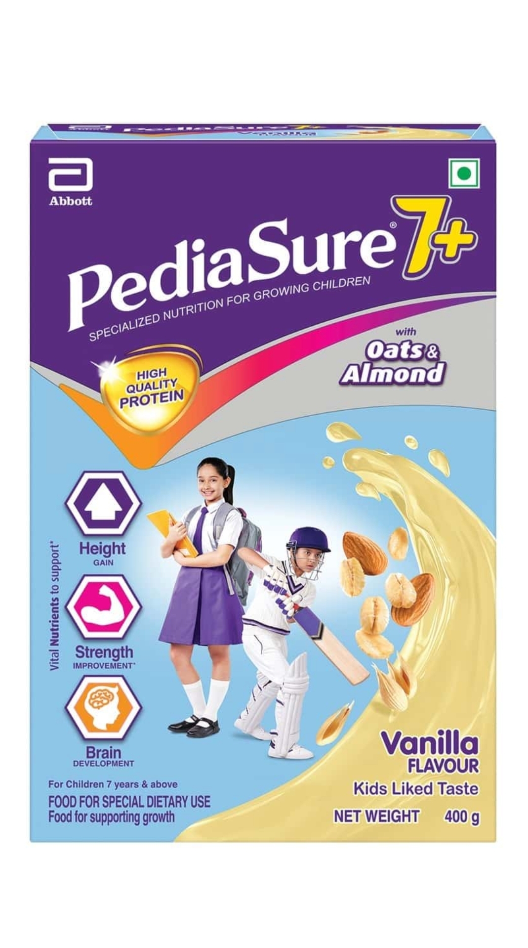 Pediasure 7 Plus Oats & Almond Nutrition Drink Powder Vanilla Flavour-Pack Size 400 G