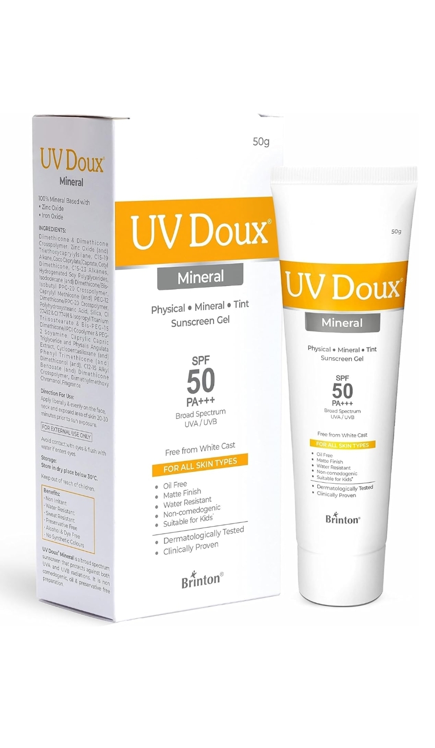 Brinton UV Doux SPF 50 PA+++ Mineral Based Sunscreen Gel With No White Cast | Clinically Tested Suns