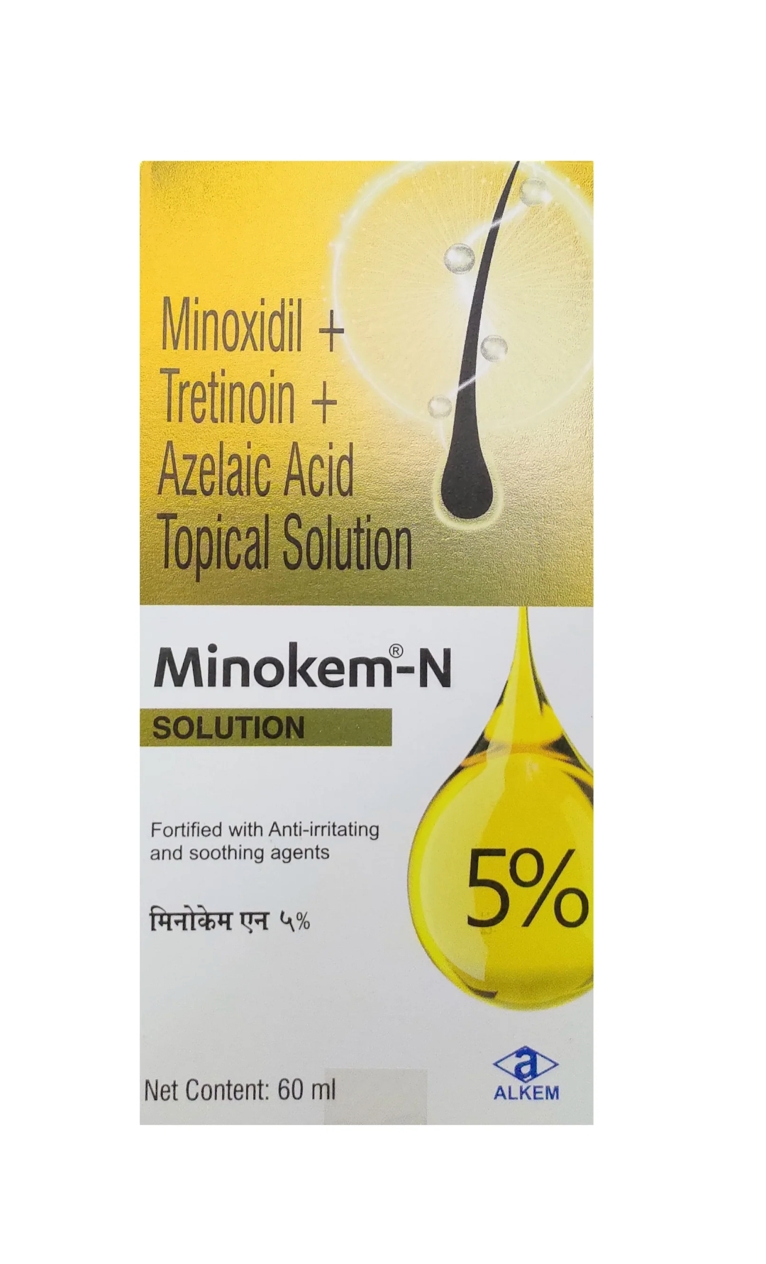 60ml Minokem N Minoxidil Tretinoin Azelaic Acid Topical Solution, For Reduce Hair Fall, 5% W/V