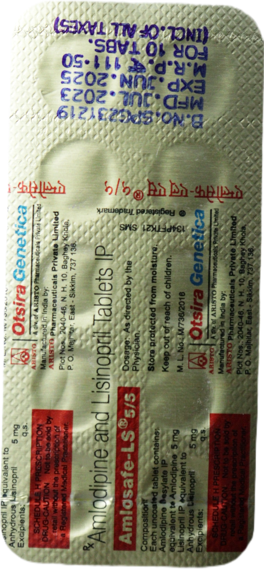 Amlodipine and Lisinopril Tablets IP Amlosafe LS 5/5mg Tablet 