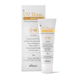 Brinton UV Doux Gold Silicone Sunscreen Gel SPF 50 PA+++ With Vitamin C & E | Clinically Tested, Wat